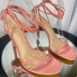 Zara Satin High Heel Sandals Ankle Strap Mamoncillo Pink